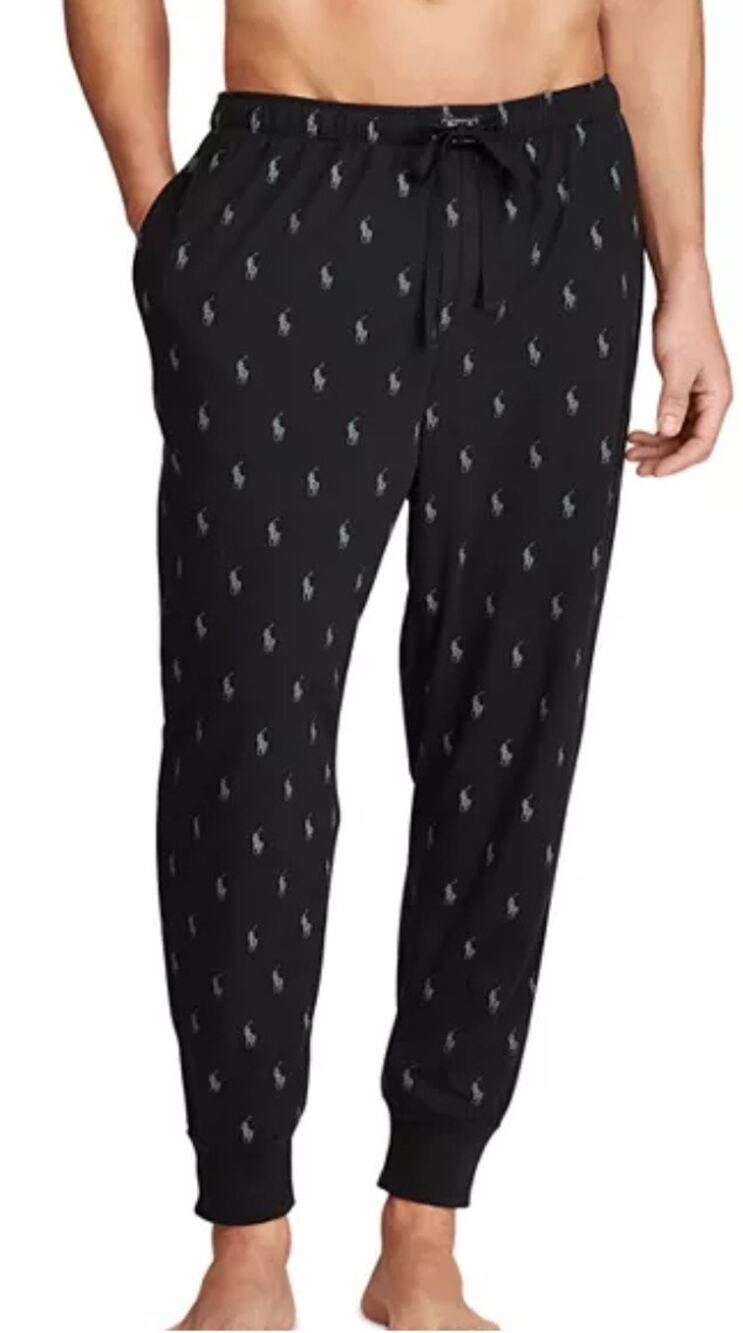 Polo Ralph Lauren Mens Pony Print Pajama Jogger Pants Black Size M